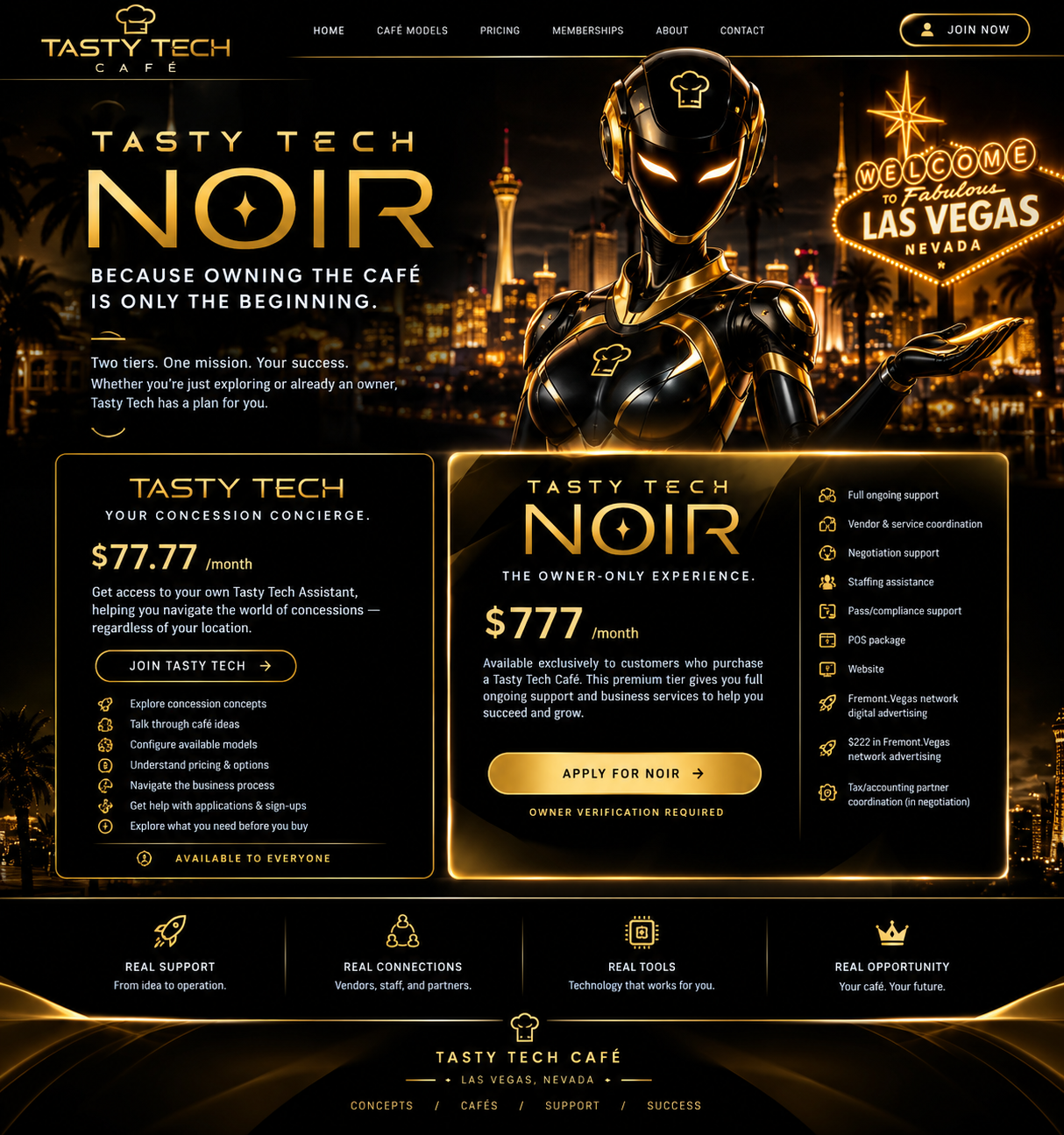 Tasty Tech Noir black-and-gold robot in Las Vegas